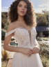 Off Shoulder Beaded Ivory Lace Gathered Tulle Wedding Dress